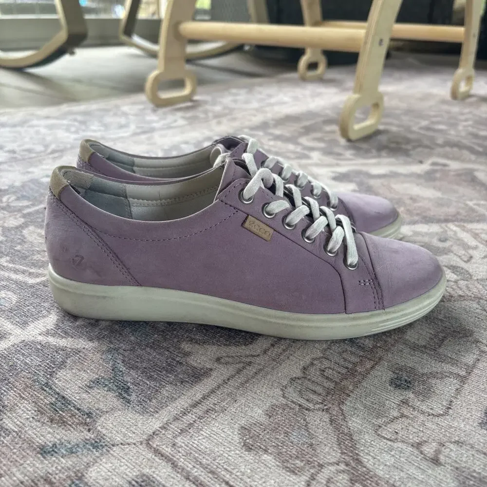 Ecco Soft 7 Women Pink Nubuck Size 7.5 Purple Lavender Lace Up Sneakers School